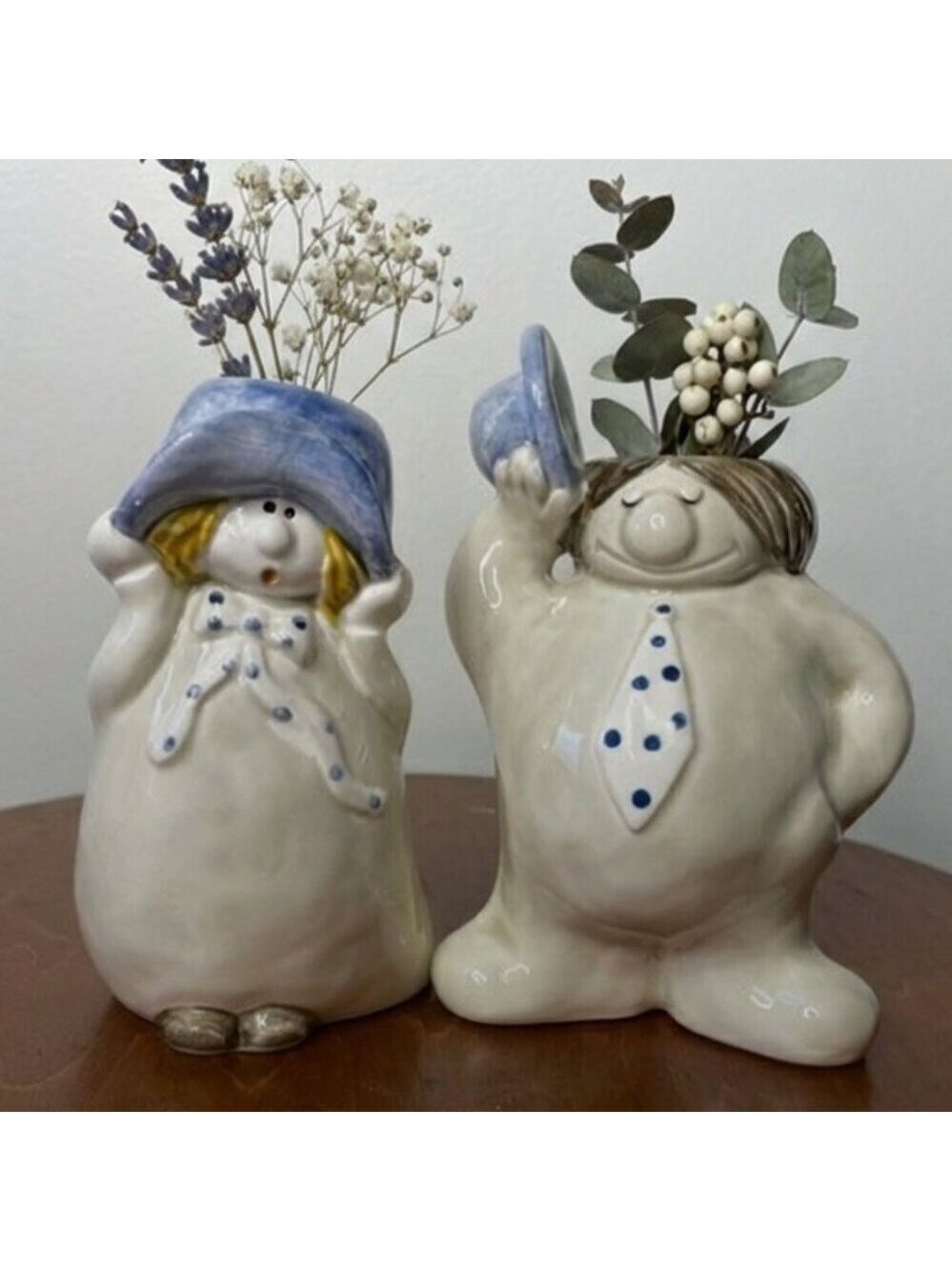 Vintage 1970s Fitz and Floyd "Pals" Man & Woman Figurine Bud Vase Set